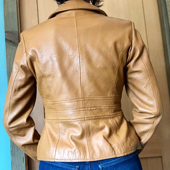 Allan Denis Tan Leather Jacket size small. Tie front - Picture 3 of 3